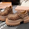 European station rhinestone full diamond leopard print thick-soled muffin small man three-layer sole JK small leather shoes loafers single shoes 