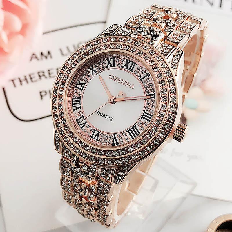 New Women's Roman Diamond Watch Casual Designer Stainless Steel Rhinestone Ladies Dress Watch Simple Elegant Gfit Montre Femme
