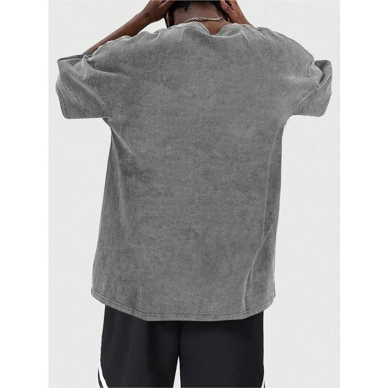 European Sizes Men'S T-shirt with Front and Back Printed Patterns - Loose, Trendy, Oversized Style In Retro Distressed Look, Versatile for Casual Wear