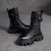 Fashion Autumn Winter Fleece-Lined Round Toe Leather Platform Ladies Mid Calf Shoes Chic and Elegant with Laces Women's Half High Boots