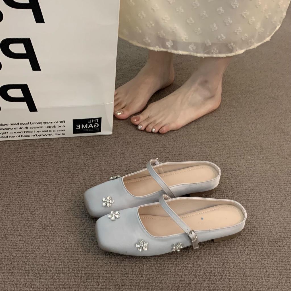 Premium silver bag head half slippers women's shoes wear new spring gentle Mary Jane single shoes