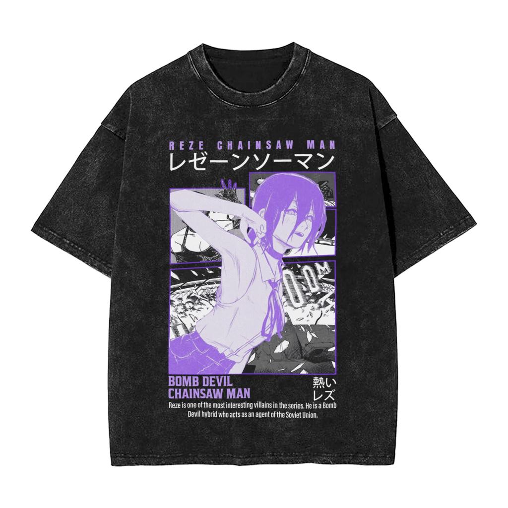 Japanese Reze Chainsaw Man Anime T Shirt Beach Vintage T Shirts Cotton Trending Tshirt for Men Short Sleeve Design Tees