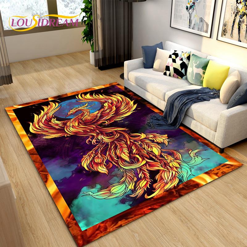 3D Phoenix Bird Area Rug Large,Carpet Rug for Living Room Bedroom Sofa Decoration,Kitchen Bathroom Non-slip Floor Mat  alfombra