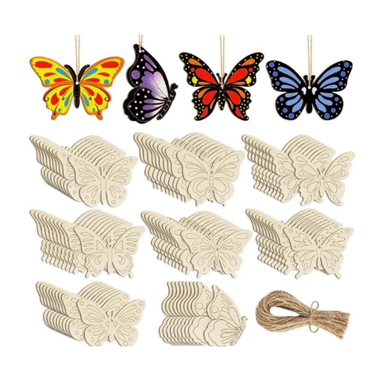 Wooden Butterfly Decorations, 8-Piece Set, Handcrafted, Hollow, Unfinished Graffiti DIY Crafts, 8 Artistic Styles, Hanging Paint