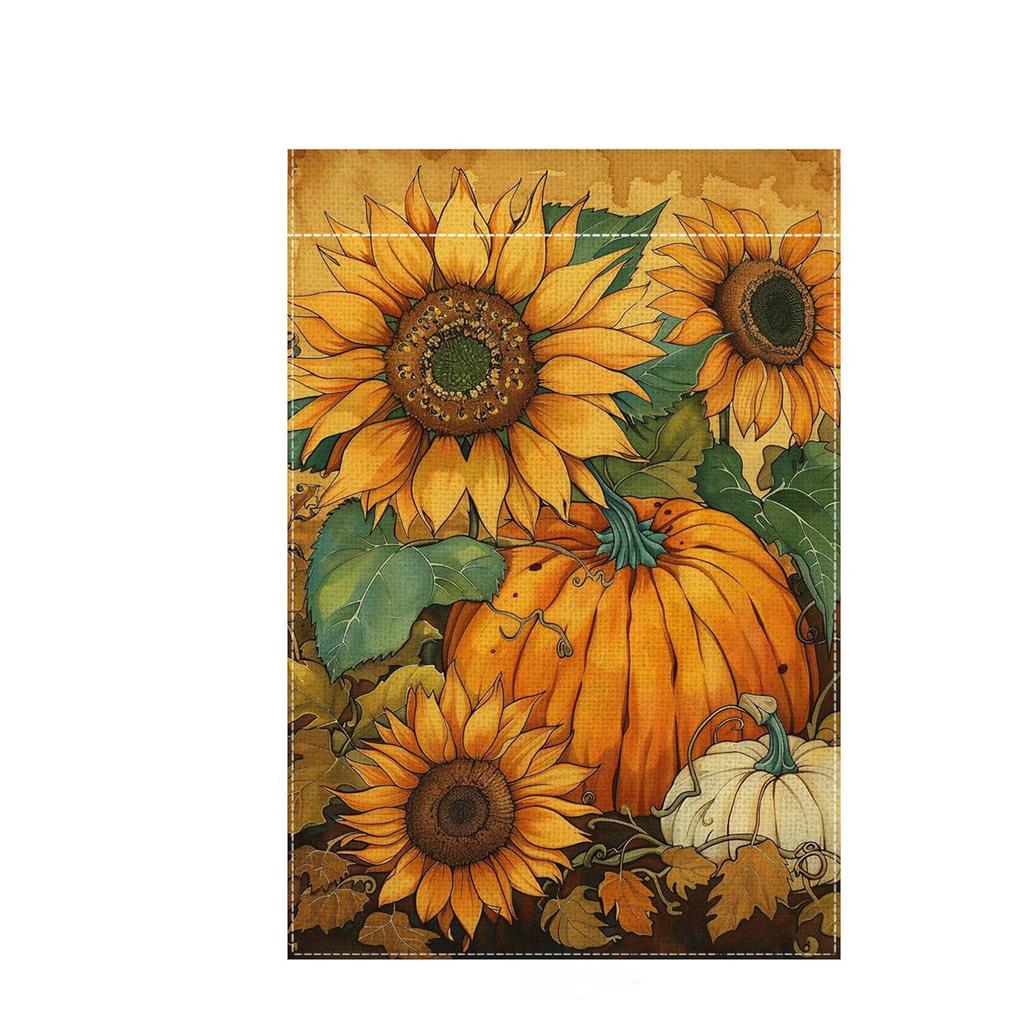 Zweiseitige Gartenflagge mit Sonnenblumen- und Kürbisdruck für saisonale Außendekoration 45 x 30 Zentimeter Geeignet für die Präsentation im Garten und auf der Terrasse