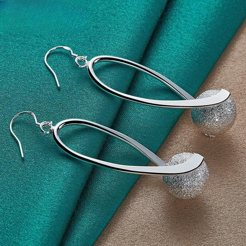 925 Sterling Silver Matte Beaded Drop Earrings Fashion Jewelry Gift
