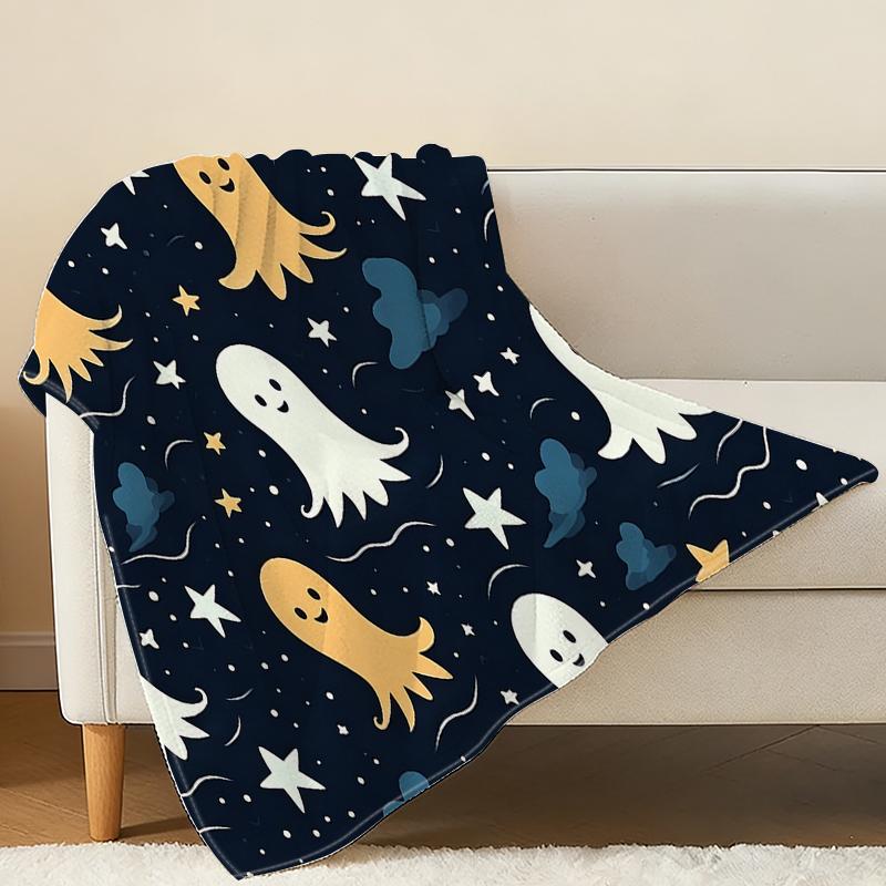 Cartoon Ghost Series Flannel Throw Blanket Non-Shedding, Soft Cozy Warm, for Home Decor, Lounge, TV Time, Christmas & Halloween