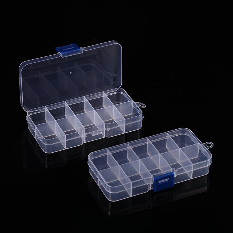 Small Fixed 10-Grid Blue Buckle Transparent Plastic Non-Removable Storage Jewelry Beaded Medicine Box Fish Hook Screw Box