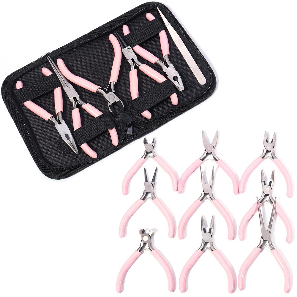 Pink Jewelry Pliers Tools & Equipment Kit Mini Stainless Steel Round Concave Pliers Wire Looping Pliers For Jewelery Making Tool
