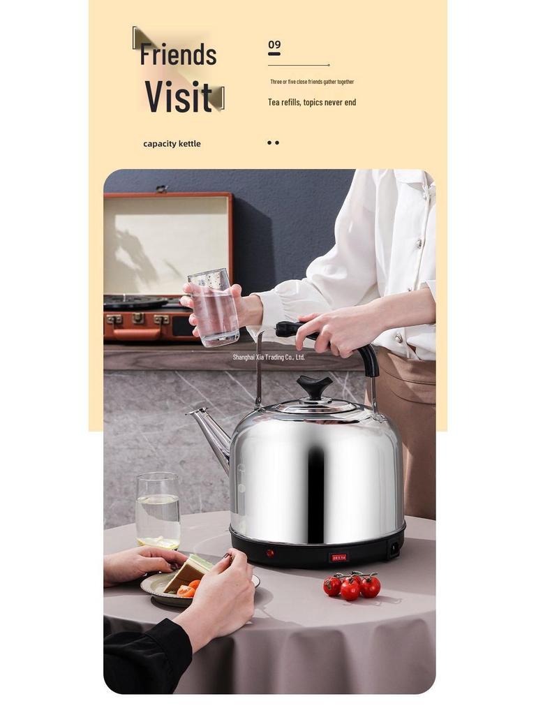 Elektrischer Wasserkocher aus Edelstahl mit großem Fassungsvermögen, automatischer Abschaltung und Pfeife