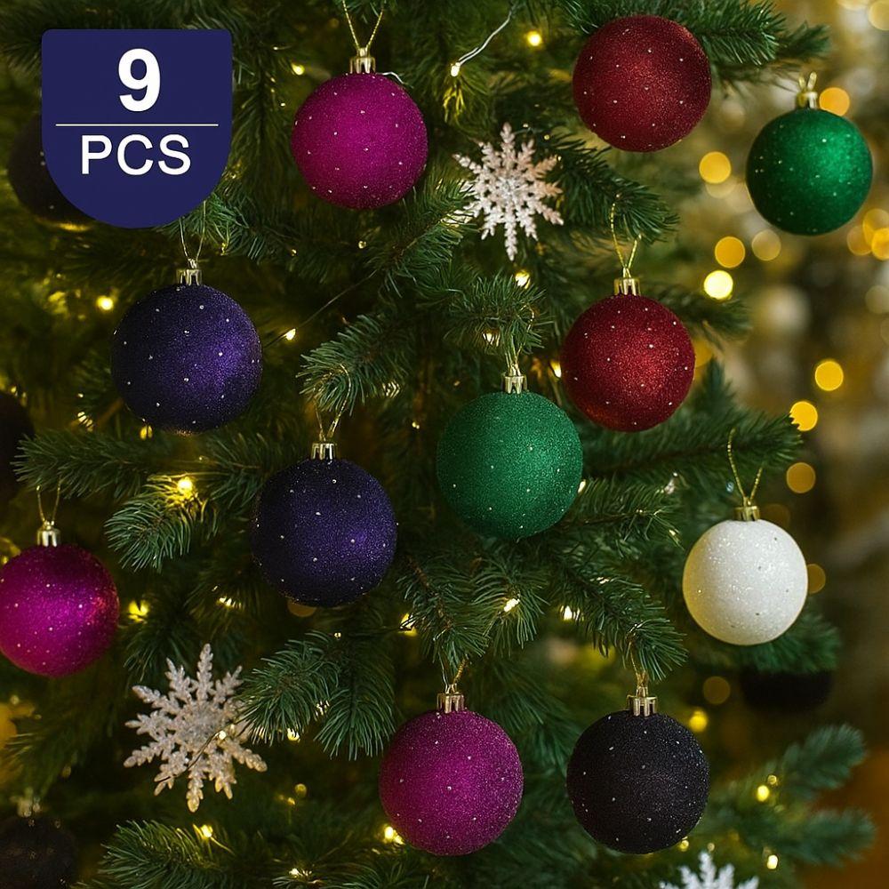 9pcs/set 8cm Velvet Christmas Balls Glitter Xmas Tree Pendant Merry Christmas Decor