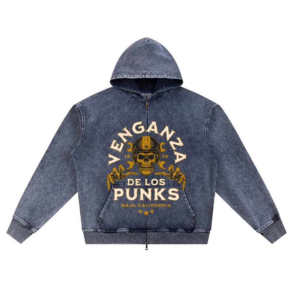 

DTG print Knitted Denim Zip-Up Hoodie streetwear Motorcycle Brother Print Zipper Hoodies XL темно-синього кольору