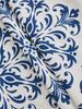 blue flower cotton linen texture tablecloth suitable for living room, coffee table, dining table fabric