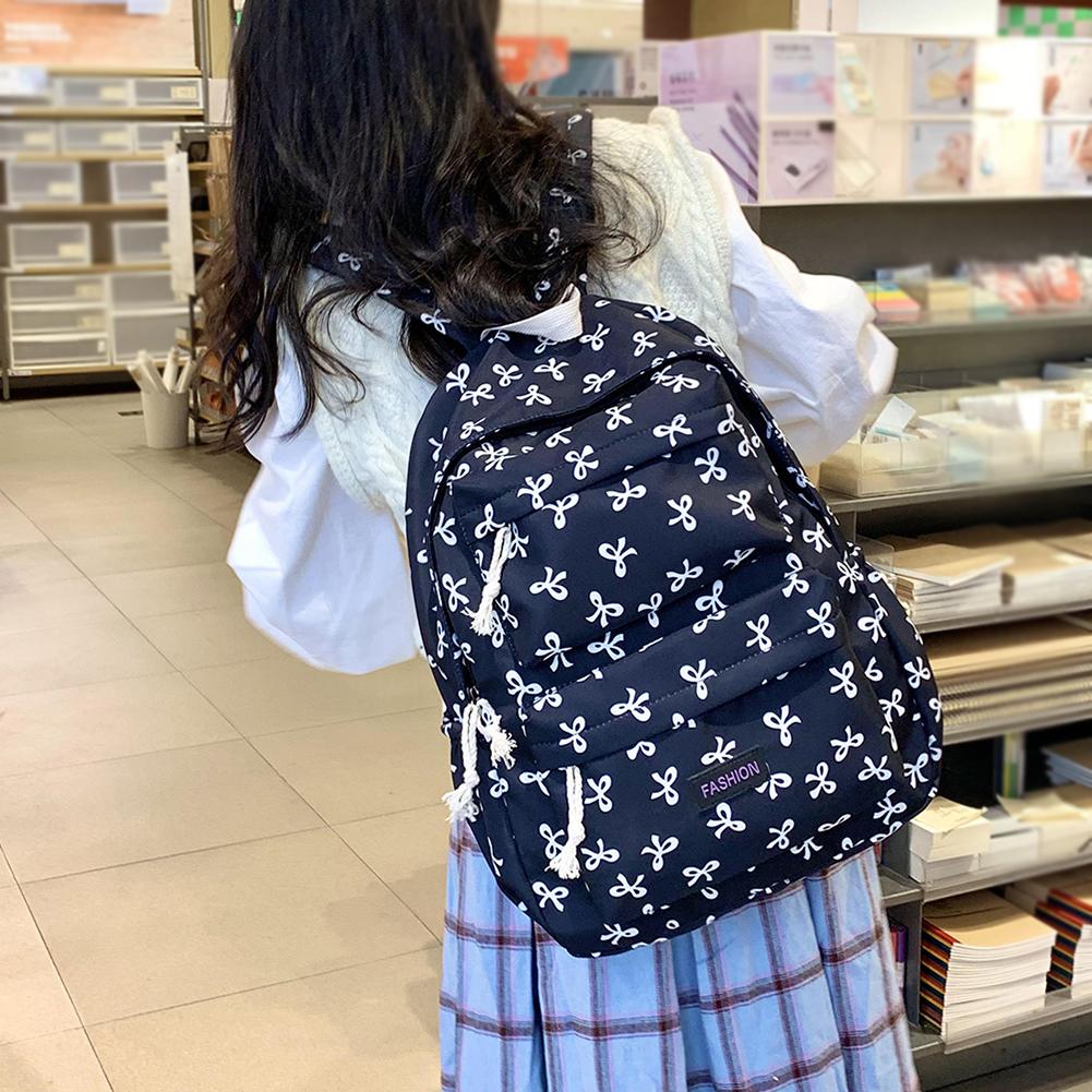 Bow Print School Backpack Preppy Bookbag Laptop Bag for Teen Girls
