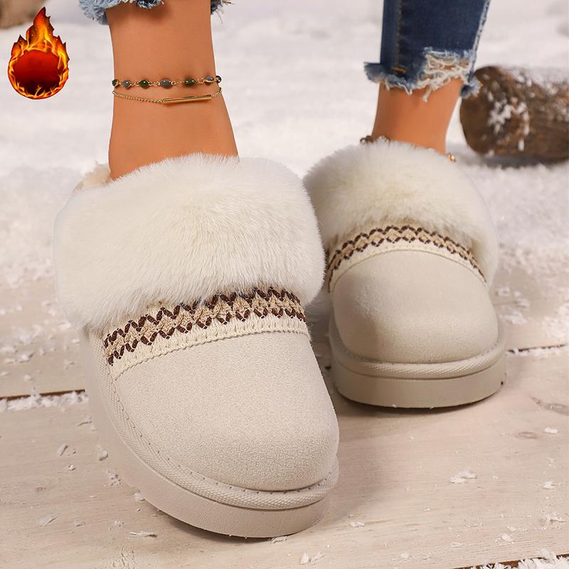 Fashion Fashion Striped Fluffy House Slippers for Women 2025 Winter Warm Plush Cotton Shoes Woman Comfort Non Slip Fur Platform Slippers