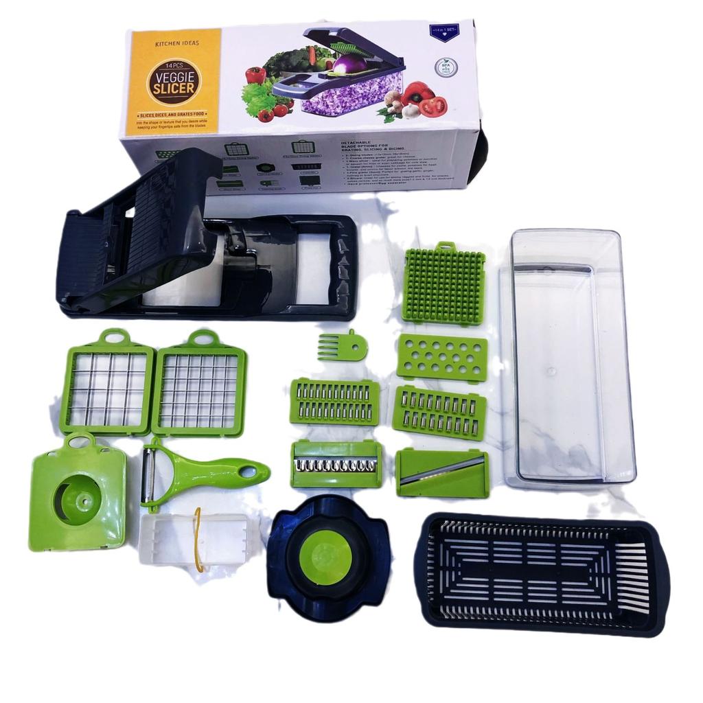 Multifunksjonell grønnsakshakker tomat gulrot rivjern løkstrimler agurkskiver, eggsil Drenskurv Kjøkkenverktøy