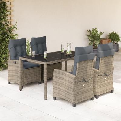 Vidaxl 5-Cz. Garden Furniture Set With Cushions, Grey, PE Rattan
