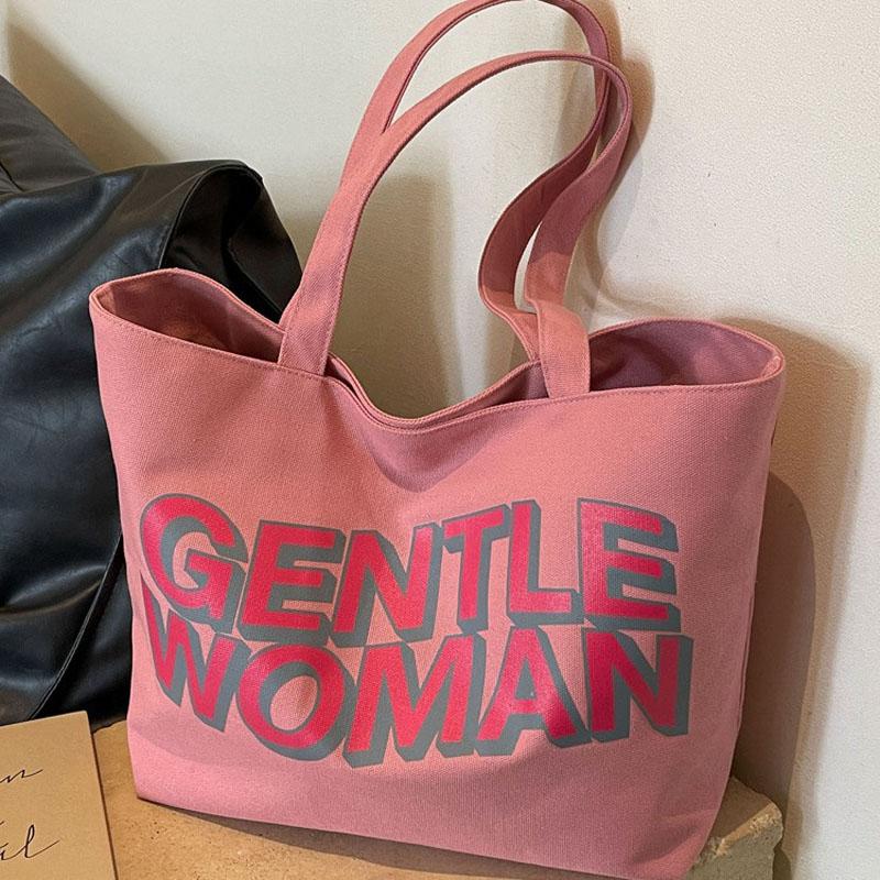 Canvas bag with new texture, casual shoulder bag, Thai lady letter printed large capacity bag commuting class, college student