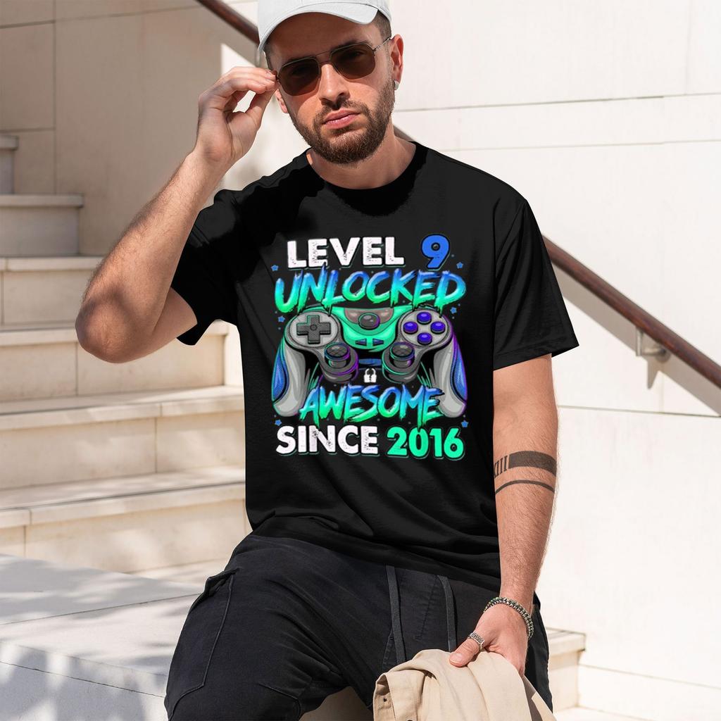 2026 New Level 9 Unlocked Awesome Since 2016 Tee Funny Gaming Graphic Tshirt 9th Birthday Gift For Gamers