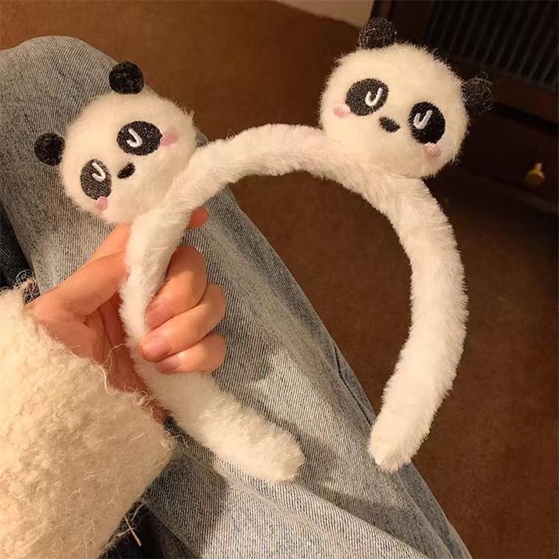 Cute Panda Hair Bands Women Face Wash Special Non-slip Headband Cartoon Plush Wide Edge Headband Girls Hair Accessories