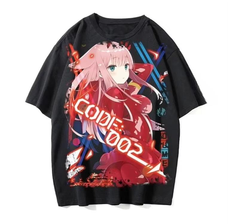 Unisex 2026 Summer Darling In The Franxx Zero Two Anime Graphic Vintage Loose Harajuku Streetwear Casual T-shirt
