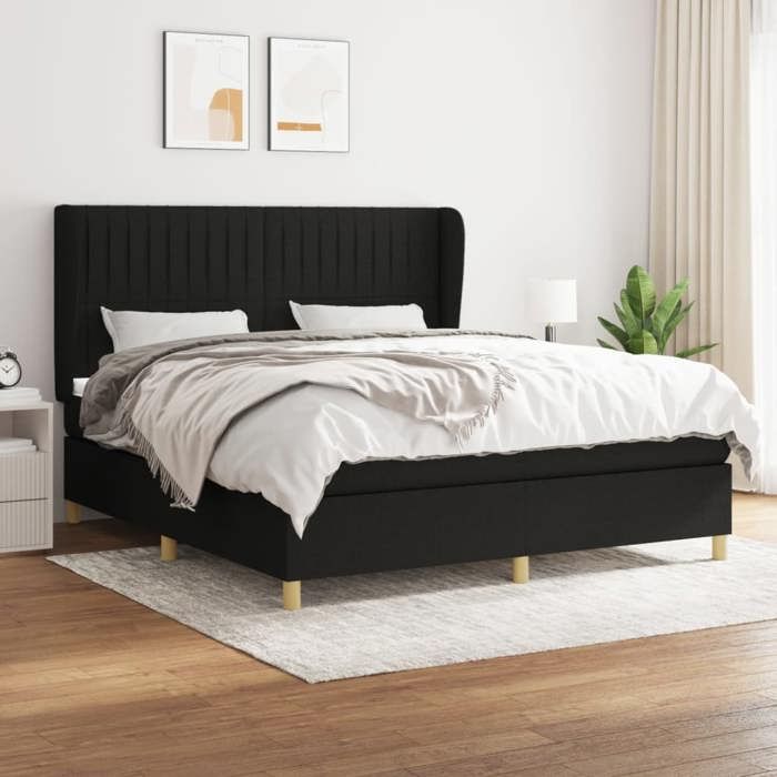 Maison Exclusive - Sommier à lattes de lit avec matelas Noir 160x200 cm Tissu