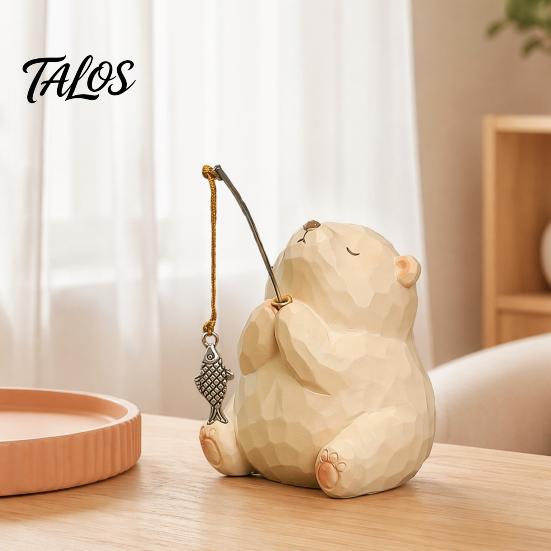 Cute Animal Tabletop Decorations Leisure Fishing Frog/Cat/Panda/Bear Statue Ornaments, Clear Mini Vases Miniature Desktop Ornaments Figurines