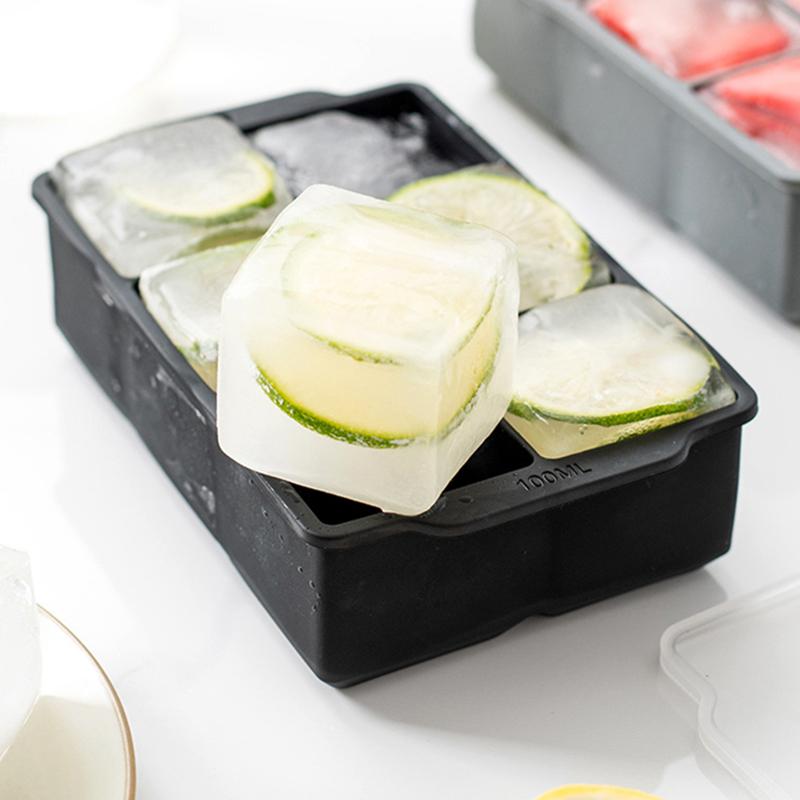 6 Grid Large Ice Cube Tray Silicone Ice Mold with Lid Silicone Ice Cube Maker Square Tray Ice Forms Home Bar Party Accessories