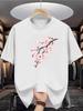 Unisex Navy Crew Neck Tee Cherry Blossom Flower Print Oversized Short Sleeve Unisexs Summer Streetwear Casual Daily Basic Wear Top
