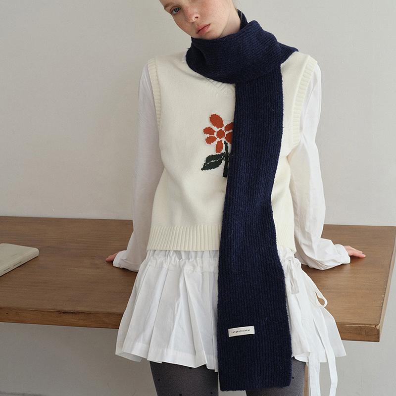 Winter Knitted Wool Scarf For Women Warm Shawls Wrap Scarves Solid Color Design Thick Soft Cashmere Pashmina Neckerchief Poncho