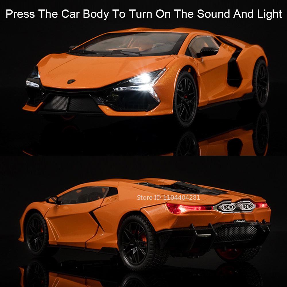 1:24 Lambo Revuelto Countach Toy Model Diecast Car Doors Opened Sound Light Pull Back Miniature Cars Fashion Ornament Collection