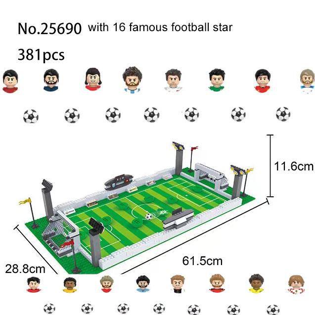 Fußballfeld Bausteine DIY Tischfußballbrett Bausteine Lernspielzeug Geschenk für Kinder Berühmte Fußballstars