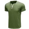 Mens Slim Fit V Neck Henley Short Sleeve Solid Casual T Shirt