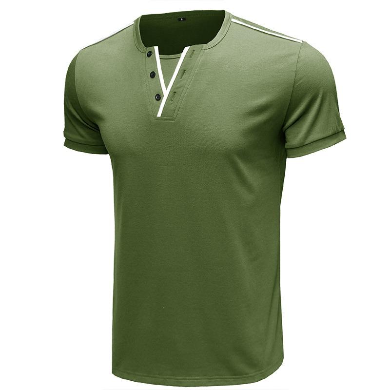 Mens Slim Fit V Neck Henley Short Sleeve Solid Casual T Shirt