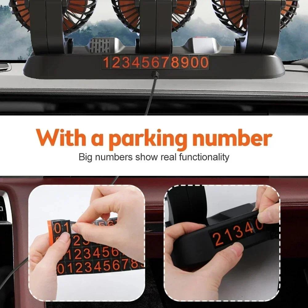 Automotive Fan Car Fan 5/24v 360° Adjustable 1/3 Head Air Fan Low Noise Multifunctional Temporary Parking Card Auto Vehicles Fan