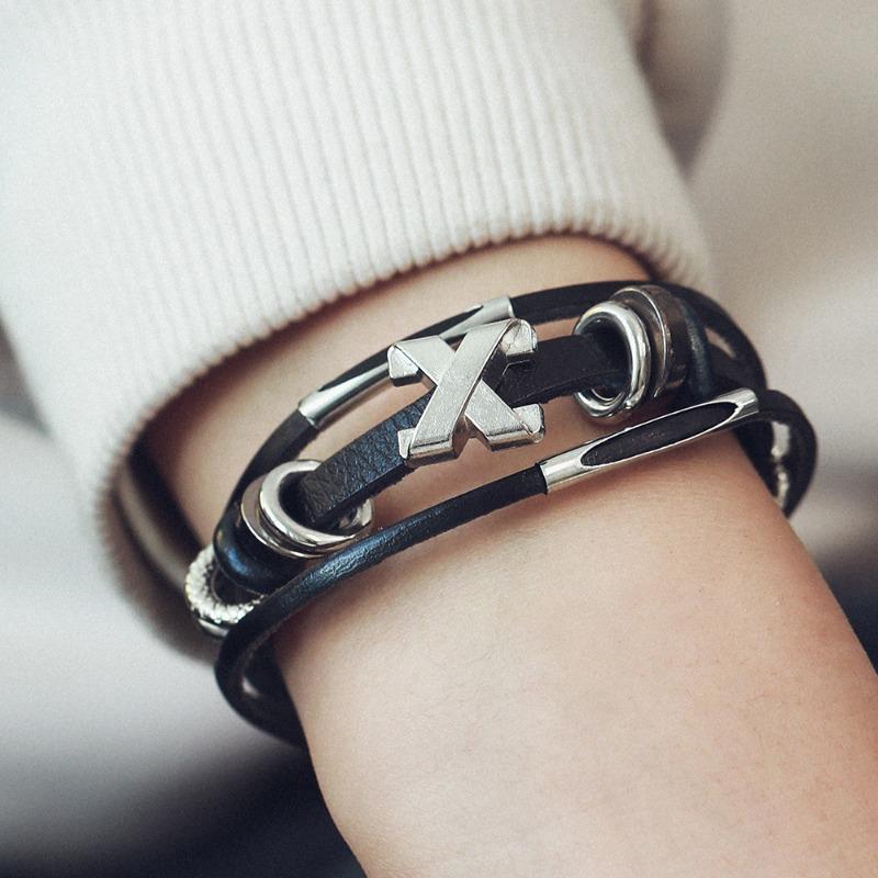 Hot selling jewelry women s fashion retro bracelet men s cowhide beaded x-men bracelet