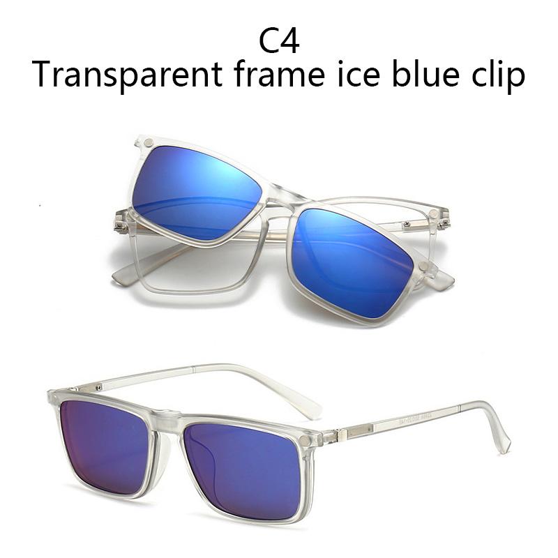 Transparent Square Frame Women Sunglasses 6 In 1 Magnetic Clip Glasses Men Night Vision Eyewear