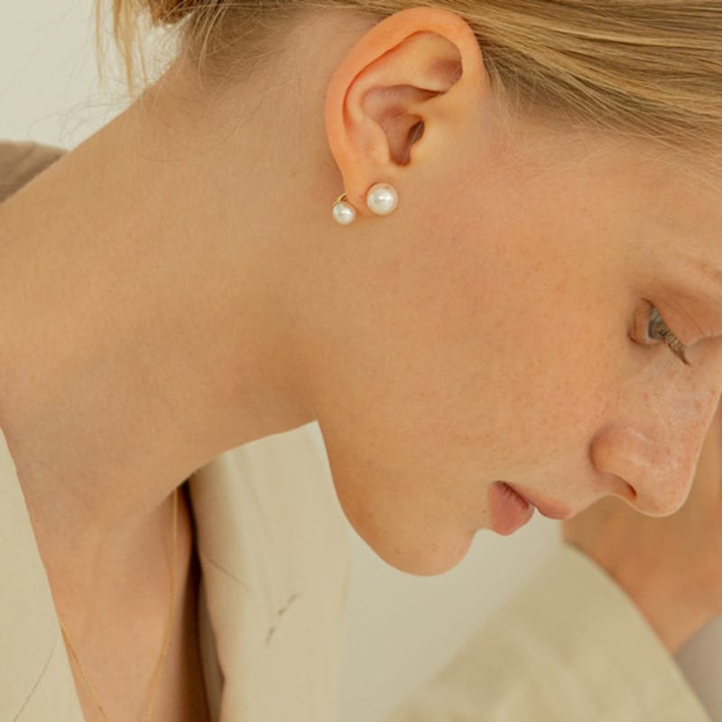 LUNNE 14k Double Pearl Two-Way Earrings (14k Gold) #L25