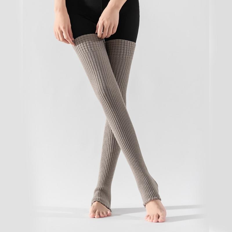 Calzettoni a costine a righe sopra il ginocchio senza piedi Scaldamuscoli lunghissimi con staffa Calze alte fino alla coscia per Donna Yoga