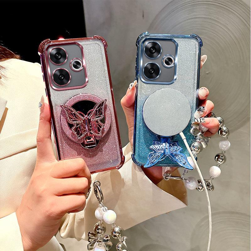 Glitzer Stoßfest Beschichtung Schmetterling Spiegel Armband Hülle Für Xiaomi Redmi Turbo 4 Pro 3 A5 A3 A1 Plus Silikonhülle