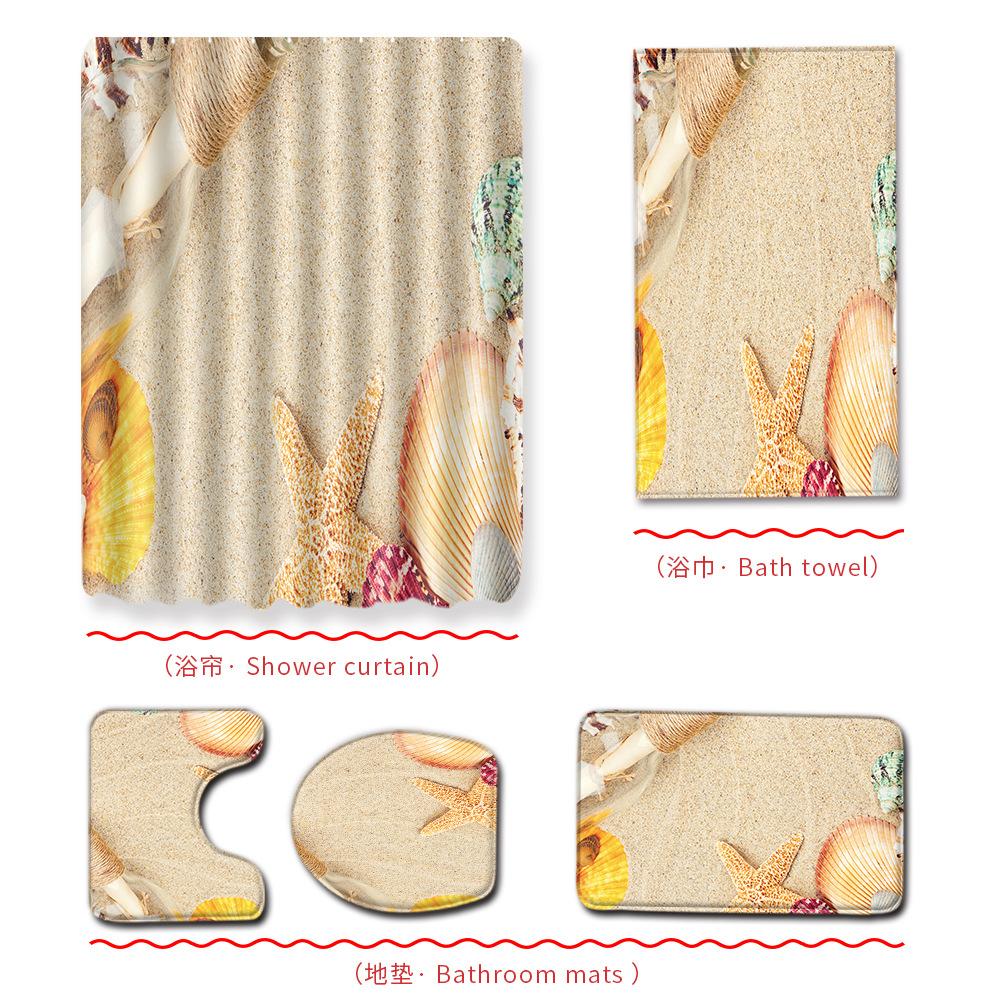 Beach Ocean Bathroom Shower Curtain Bath Towel Floor Mat Five-Piece Set Toilet Toilet Carpet Shower Foot Mat