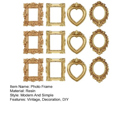 12 Stück Vintage Mini Foto Miniatur Bild Oval Rechteck Herz Rahmen DIY Rahmen Goldener Kleiner Display Rahmen
