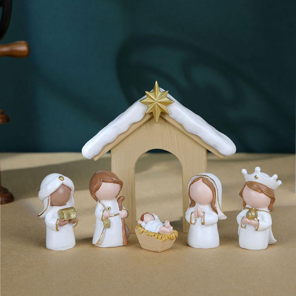 Christmas Nativity Figurines Resins Nativity Scene Statue with Stable Holy Family Statue Table Centerpieces Home Decors