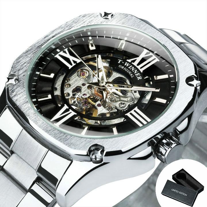 Fashion Business Mechanical Watch for Men Luminous Hands Stainless Steel Strap Classic Automatic Mens Watches Top Brand WINNER