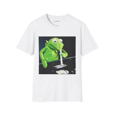 Funny Kermit The Frog Sniffing White Powder Softstyle Tee Humorous Muppet Tee, Sarcastic Miss Piggy Cartoon Shirt, Joke Graphic