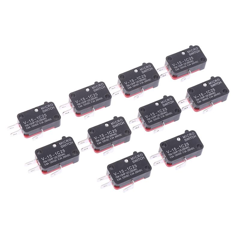 10Pcs Micro Switch V-15-1C25 Silver Point V-15-1C25 Microwave Oven Contact Switch Copper Point Tact Switch Limit Microswitch