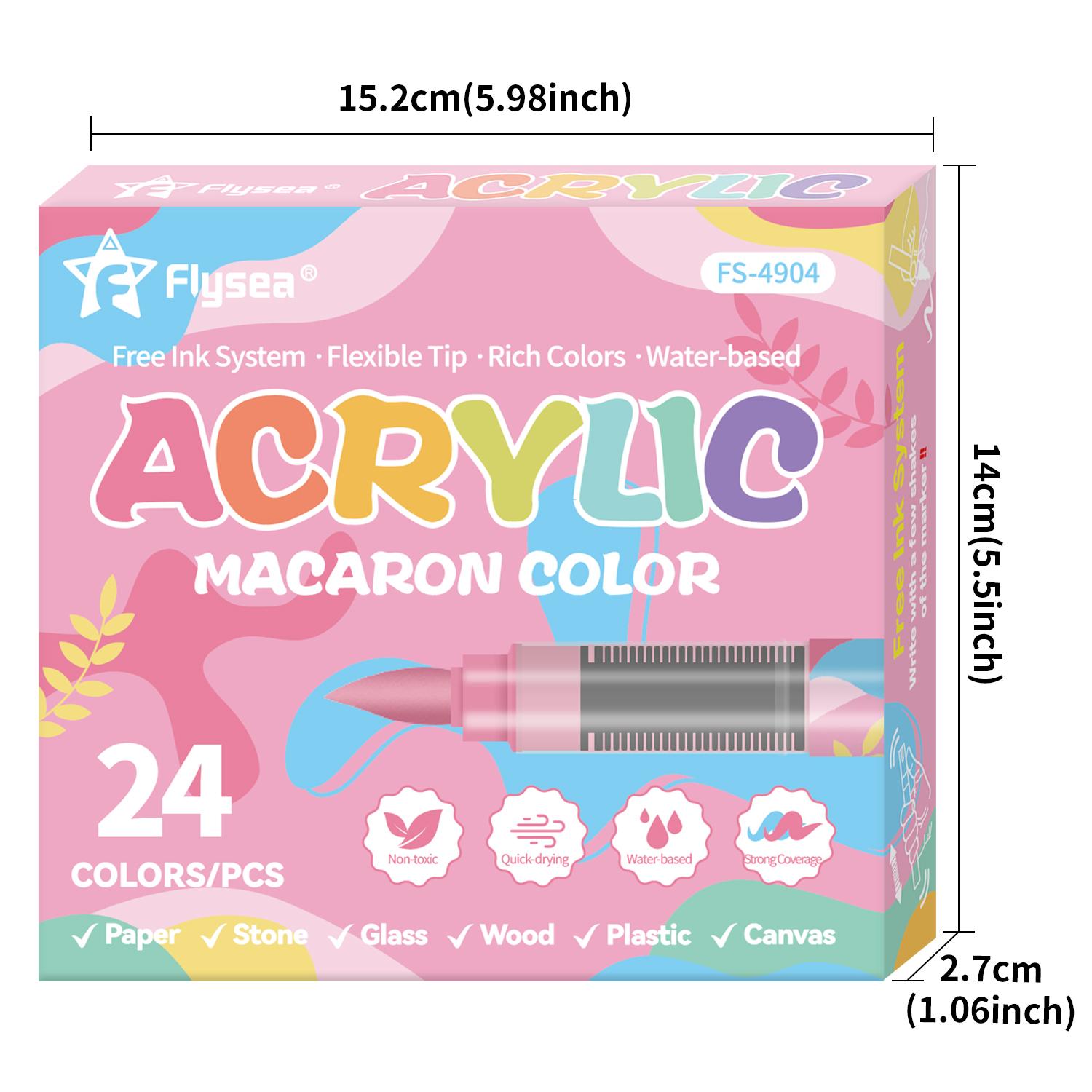 Macaron Art Markers,24 Color Soft Brush Tip Acrylic Paint Pens, Quick-Drying Waterproof Acrylic Paint Markers