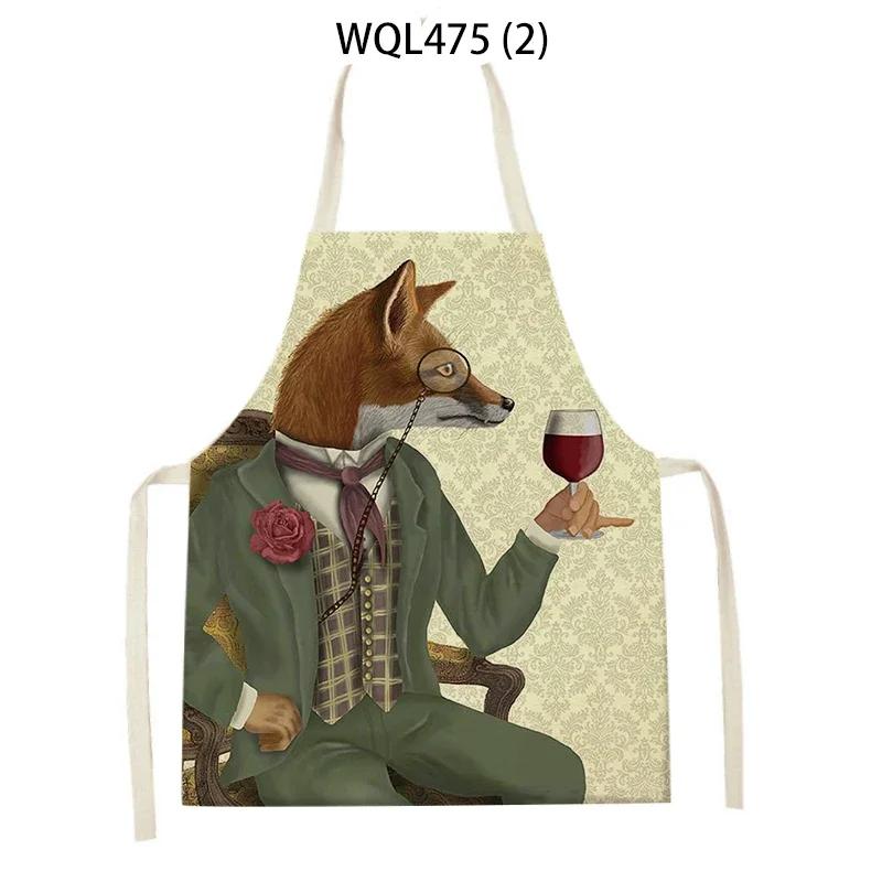 Cartoon Dog Printed Sleeveless Kitchen Aprons Animal Rabbit Fox Pattern Cooking Baking Waist Bib Household Cleaning Pinafore