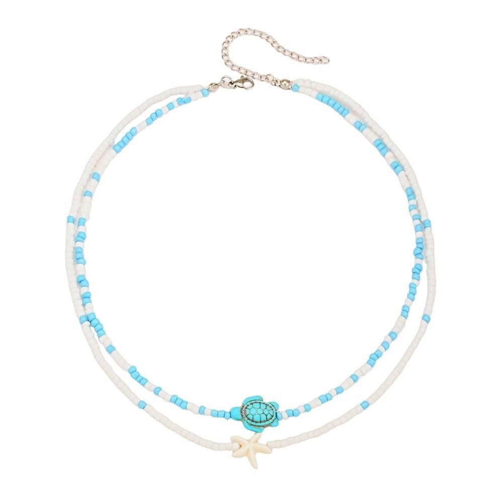 Summer Layering Starfish Adjustable Mixed Color Beads Beaded Choker Handmade Clavicle Chain Beach Jewelry