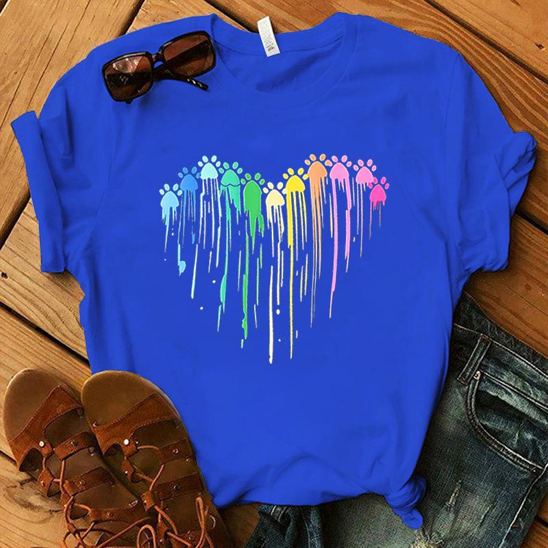 Nová trička s potiskem v rohlíku s tlapkou srdce Ženy Dívka Unisex Pro volný čas Volný kulatý výstřih Kreativní personalizovaná trička